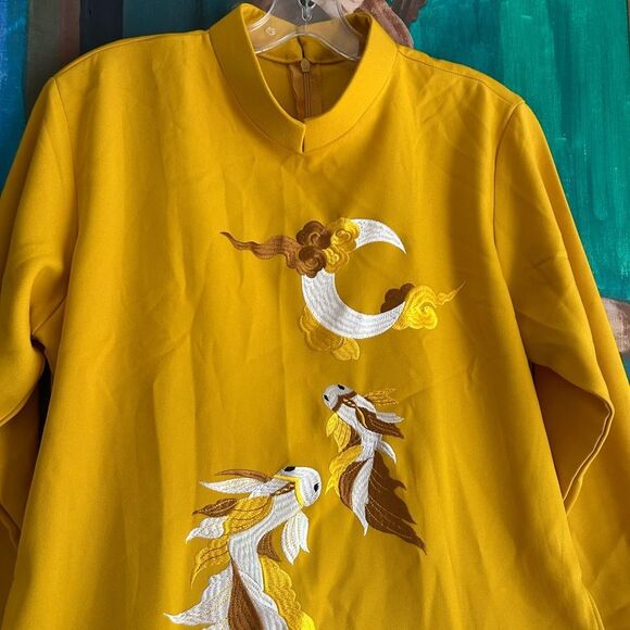 Golden Embroidered Women's Long Blouse L - Picture 14 of 16